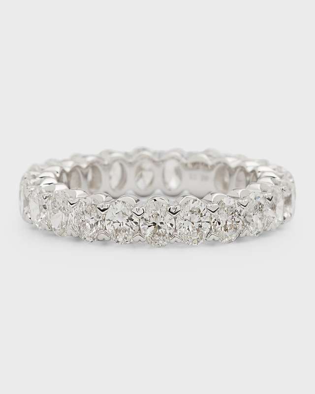 18K White Gold Oval Diamond Eternity Band, Size 6